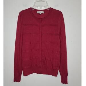 Ann Taylor Loft wine merlot long sleeve hidden button cardigan sweater - small
